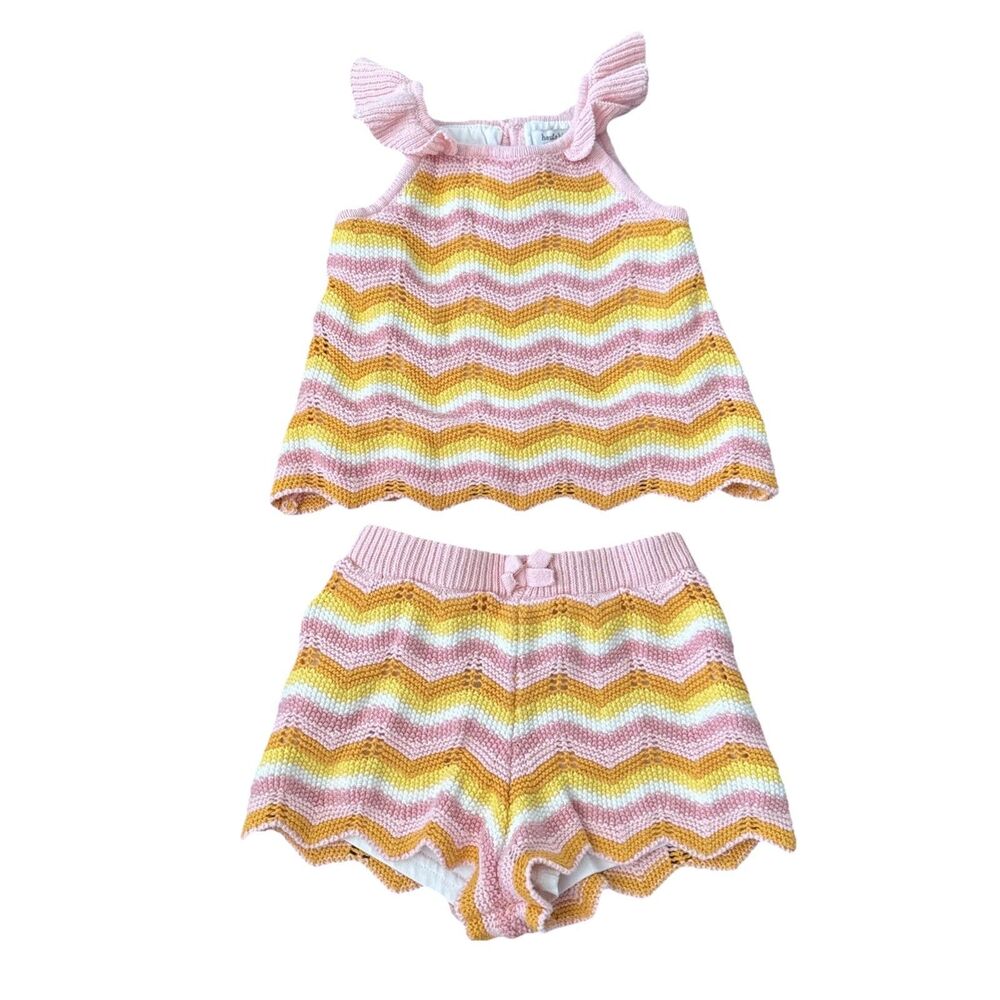 Haute Hippie Kids Baby Girl 2 Piece Crochet Shorts Set 24 Months Pink Bow